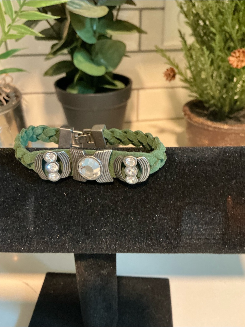 Green Braided Crystal Accent Bracelet - Women Jewelry
